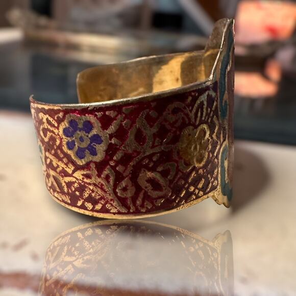 Vintage Brass Hand Painted CAPRICORN Zodiac Astrology Cuff Bracelet - Picture 6 of 7